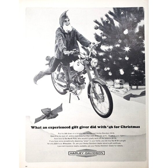 PRINT AD 1964 Harley Davidson Holiday Red M50 Christmas Elf Kid 10.5x13 - Picture 1 of 1